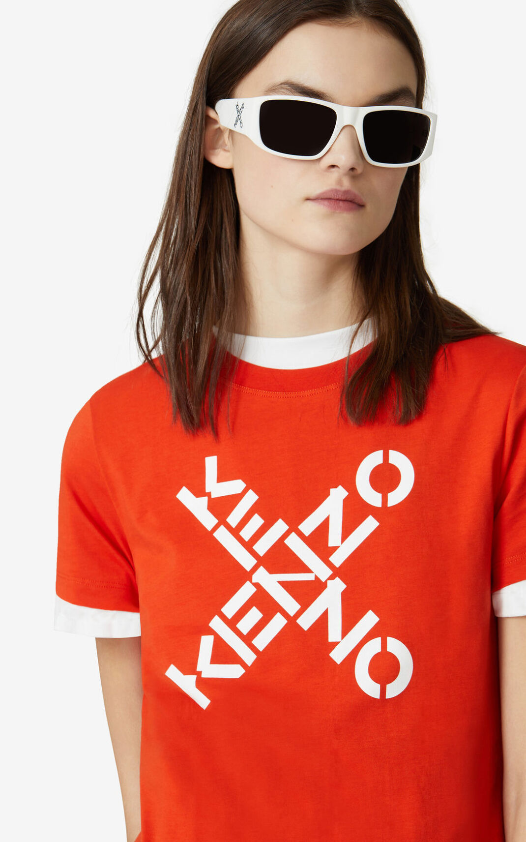 T Shirt Kenzo Femme Sport Big X Orange Foncé JGRUB-1204